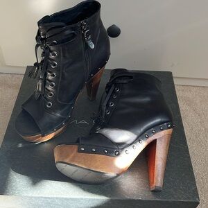 Via Spiga V Andes Black Waxy Booties with Studs